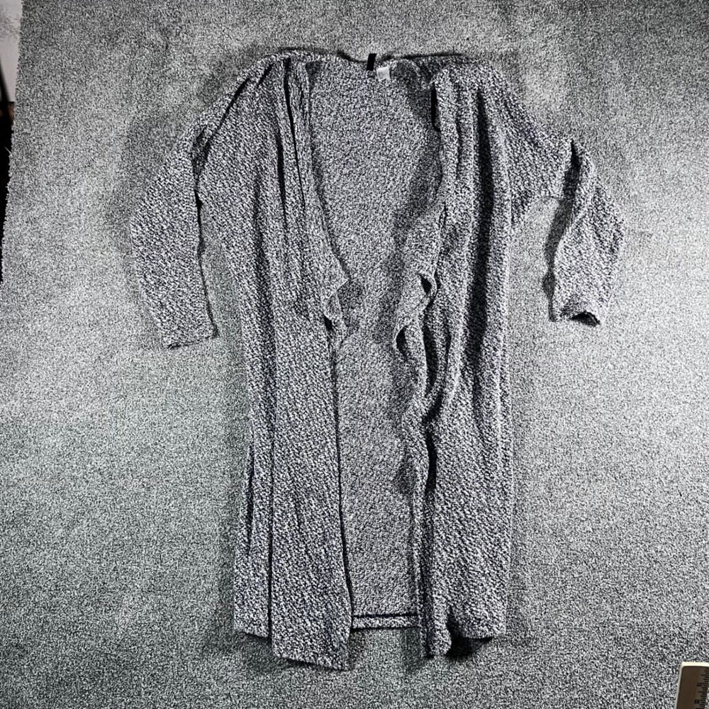 H&M Divided Cardigan Womens Small Black White Marled Knit Longline Open Front S